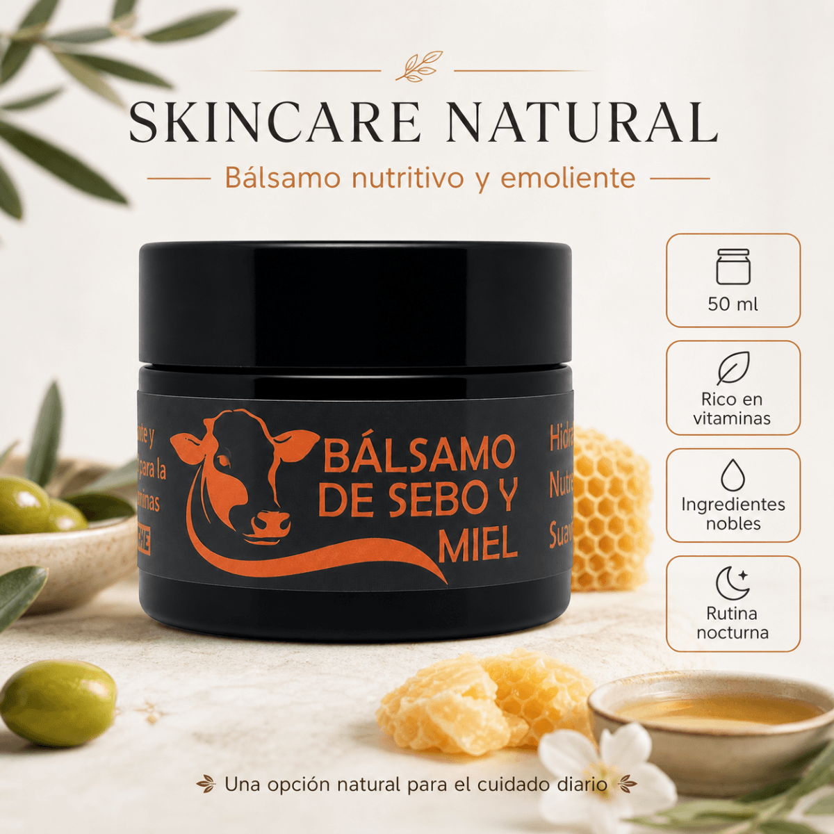 Bálsamo de Sebo de Res y Miel / Piel Más Suave e Hidratada