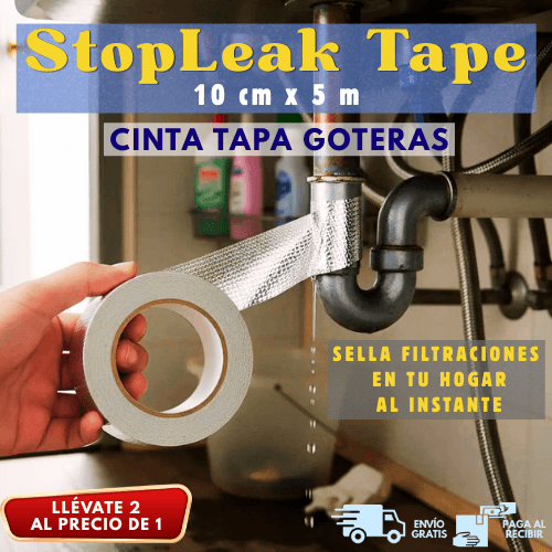 StopLeak Tape Cinta Tapa Goteras 10 cm x 5 m - Sella Filtraciones en tu Hogar al Instante
