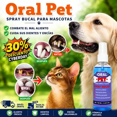 Oral Pet Spray Bucal para Mascotas / Aliento más Fresco sin Pelear con el Cepillo